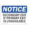 Signmission OSHA, Secondary Exit If Primary Exit Is Unavailable, 10in X 7in Rigid Plastic, 7"W, 10" L, Landscape OS-NS-P-710-L-18265 - alternate 1